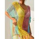 Vacation Loose Patchwork V-Neck Cover-Ups Swimwear Vacation Loose Patchwork V-Neck Cover-Ups Swimwear