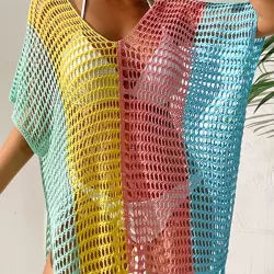 Vacation Loose Patchwork V-Neck Cover-Ups Swimwear