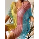 Vacation Loose Patchwork V-Neck Cover-Ups Swimwear Vacation Loose Patchwork V-Neck Cover-Ups Swimwear