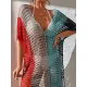 Vacation Loose Patchwork V-Neck Cover-Ups Swimwear Vacation Loose Patchwork V-Neck Cover-Ups Swimwear