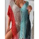 Vacation Loose Patchwork V-Neck Cover-Ups Swimwear Vacation Loose Patchwork V-Neck Cover-Ups Swimwear