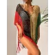 Vacation Loose Patchwork V-Neck Cover-Ups Swimwear Vacation Loose Patchwork V-Neck Cover-Ups Swimwear