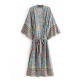 Vacation Loose Floral Printed Lace-Up V-Neck Kimono Vacation Loose Floral Printed Lace-Up V-Neck Kimono