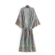 Vacation Loose Floral Printed Lace-Up V-Neck Kimono Vacation Loose Floral Printed Lace-Up V-Neck Kimono