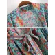 Vacation Loose Floral Printed Lace-Up V-Neck Kimono Vacation Loose Floral Printed Lace-Up V-Neck Kimono