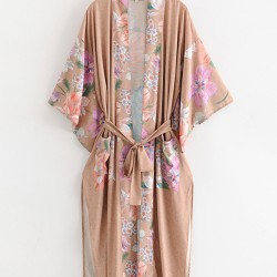 Vacation Floral Printed Lace-Up V-Neck Cover-Ups Swimwear