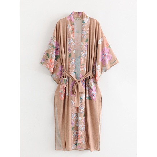 Vacation Floral Printed Lace-Up V-Neck Cover-Ups Swimwear Vacation Floral Printed Lace-Up V-Neck Cover-Ups Swimwear