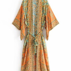 Vacation Loose Floral Printed Lace-Up V-Neck Cover-Up Top