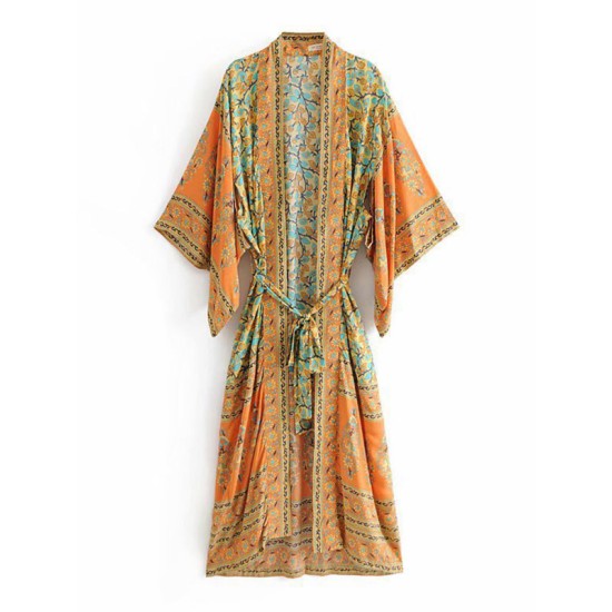 Vacation Loose Floral Printed Lace-Up V-Neck Cover-Up Top Vacation Loose Floral Printed Lace-Up V-Neck Cover-Up Top