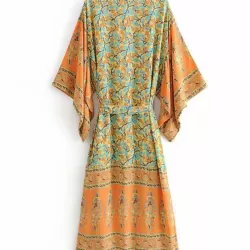 Vacation Loose Floral Printed Lace-Up V-Neck Cover-Up Top