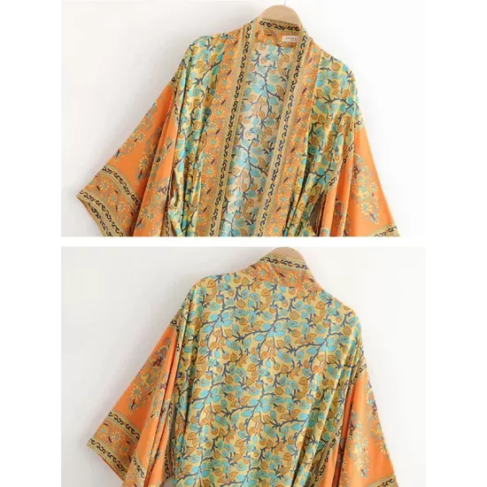 Vacation Loose Floral Printed Lace-Up V-Neck Cover-Up Top Vacation Loose Floral Printed Lace-Up V-Neck Cover-Up Top