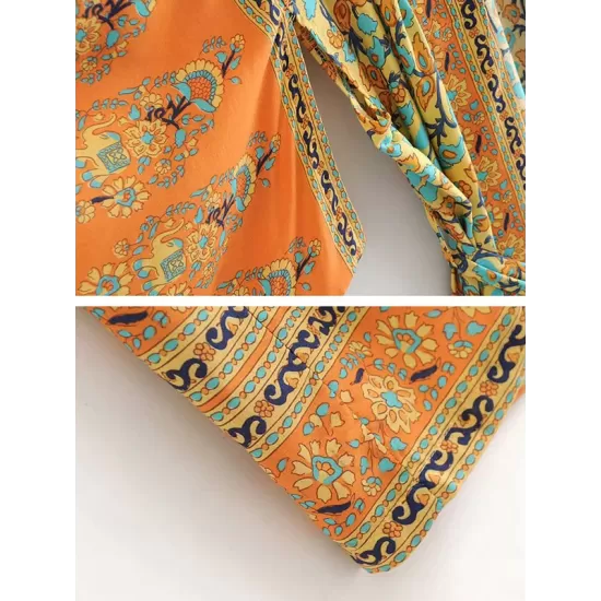 Vacation Loose Floral Printed Lace-Up V-Neck Cover-Up Top Vacation Loose Floral Printed Lace-Up V-Neck Cover-Up Top