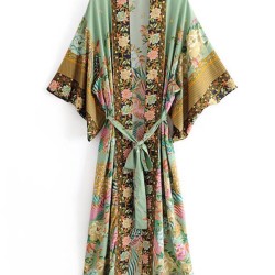 Beach Loose Floral Printed Lace-Up V-Neck Cover-Up Top