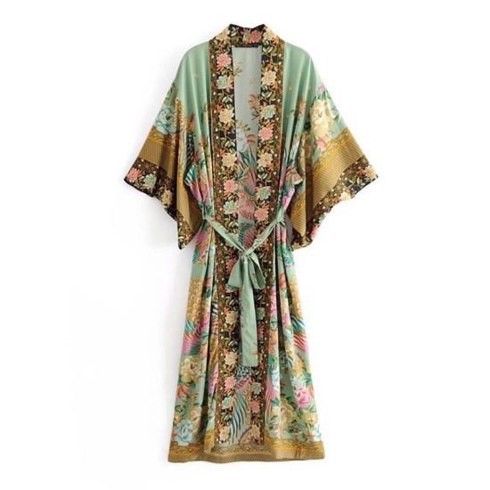 Beach Loose Floral Printed Lace-Up V-Neck Cover-Up Top Beach Loose Floral Printed Lace-Up V-Neck Cover-Up Top