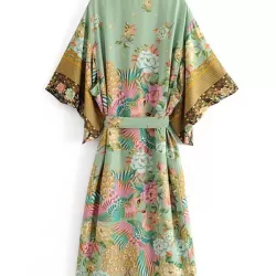 Beach Loose Floral Printed Lace-Up V-Neck Cover-Up Top