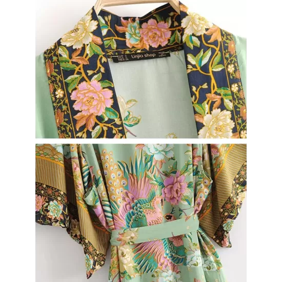 Beach Loose Floral Printed Lace-Up V-Neck Cover-Up Top Beach Loose Floral Printed Lace-Up V-Neck Cover-Up Top