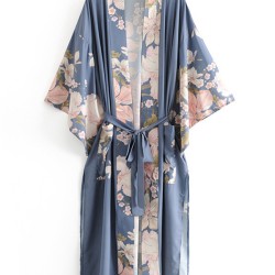 Beach Loose Floral Printed Lace-Up V-Neck Cover-Up Top