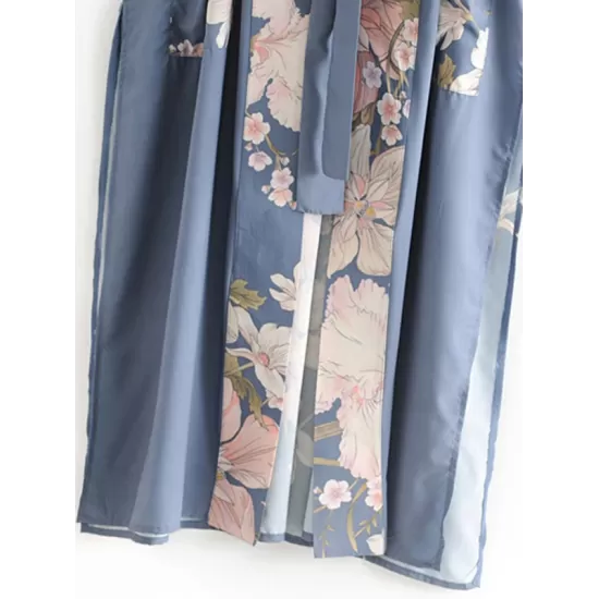 Beach Loose Floral Printed Lace-Up V-Neck Cover-Up Top Beach Loose Floral Printed Lace-Up V-Neck Cover-Up Top