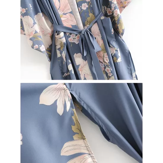 Beach Loose Floral Printed Lace-Up V-Neck Cover-Up Top Beach Loose Floral Printed Lace-Up V-Neck Cover-Up Top