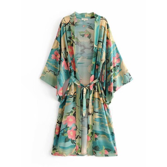 Beach Loose Floral Printed Lace-Up V-Neck Cover-Up Top Beach Loose Floral Printed Lace-Up V-Neck Cover-Up Top