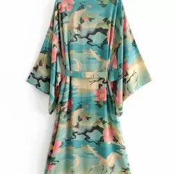 Beach Loose Floral Printed Lace-Up V-Neck Cover-Up Top