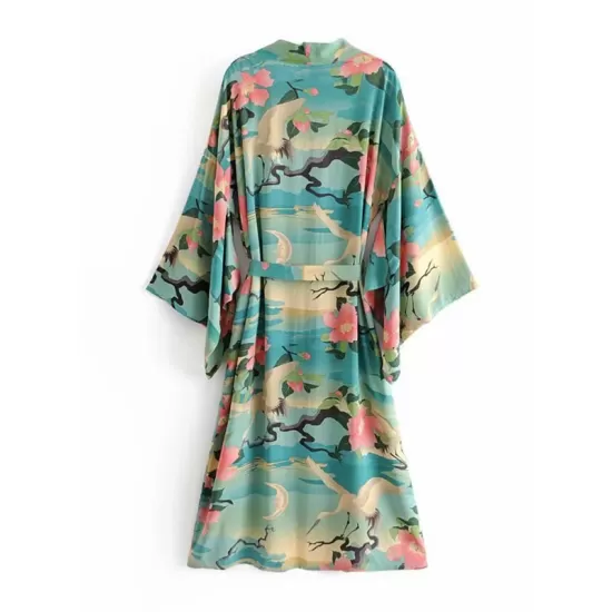 Beach Loose Floral Printed Lace-Up V-Neck Cover-Up Top Beach Loose Floral Printed Lace-Up V-Neck Cover-Up Top
