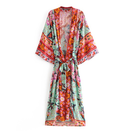 Vacation Loose Lace-Up Printed V-Neck Cover-Up Top Vacation Loose Lace-Up Printed V-Neck Cover-Up Top
