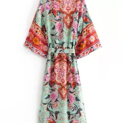 Vacation Loose Lace-Up Printed V-Neck Cover-Up Top