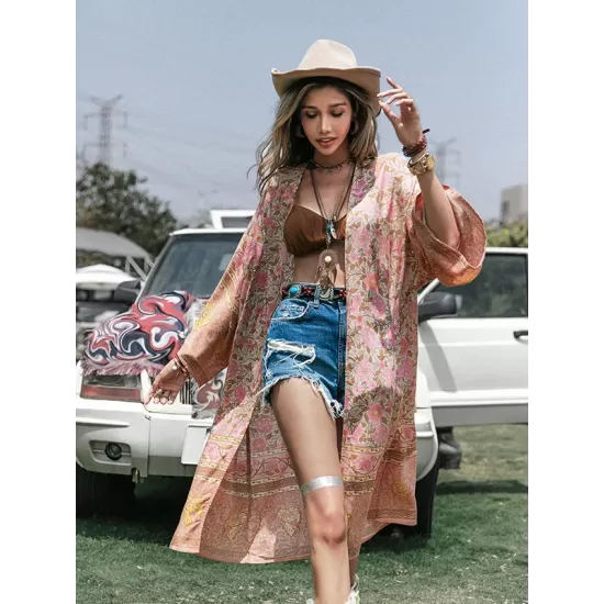 Vacation Loose Floral Printed Cover-Ups Vacation Loose Floral Printed Cover-Ups