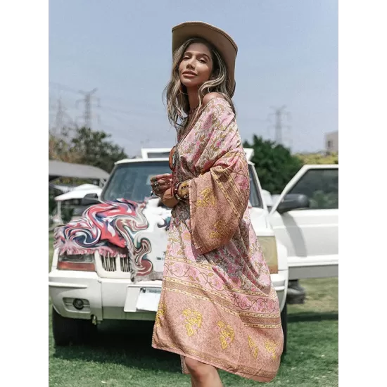 Vacation Loose Floral Printed Cover-Ups Vacation Loose Floral Printed Cover-Ups