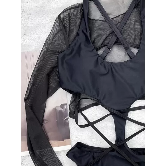 Padded Belly-Hollow Mesh Cover-Ups & One-Piece Swimwear Two Pieces Set Padded Belly-Hollow Mesh Cover-Ups & One-Piece Swimwear Two Pieces Set