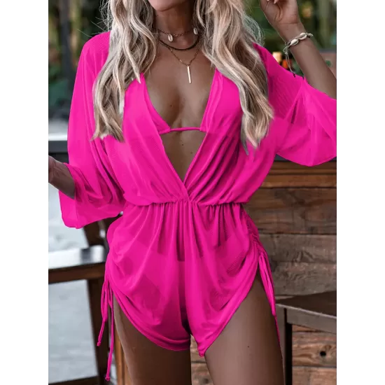 Three Pieces Set Loose Solid Color Padded Halter-Neck Bikini Swimsuit &Cover-Ups Rompers Swimwear Three Pieces Set Loose Solid Color Padded Halter-Neck Bikini Swimsuit &Cover-Ups Rompers Swimwear