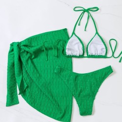 Simple Three Pieces Halterneck Triangle Bikini Set