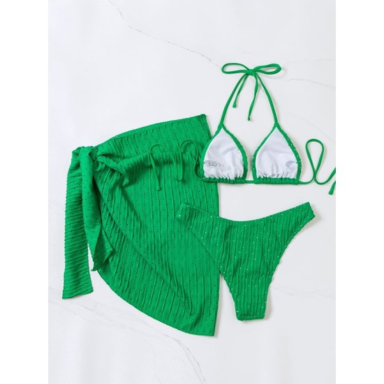 Simple Three Pieces Halterneck Triangle Bikini Set Simple Three Pieces Halterneck Triangle Bikini Set