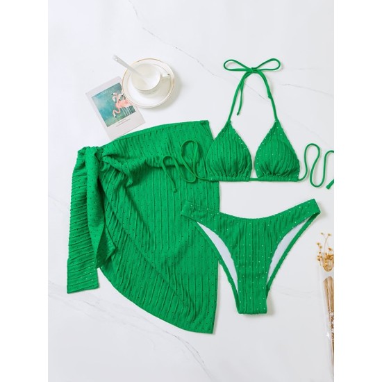 Simple Three Pieces Halterneck Triangle Bikini Set Simple Three Pieces Halterneck Triangle Bikini Set