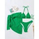 Simple Three Pieces Halterneck Triangle Bikini Set Simple Three Pieces Halterneck Triangle Bikini Set