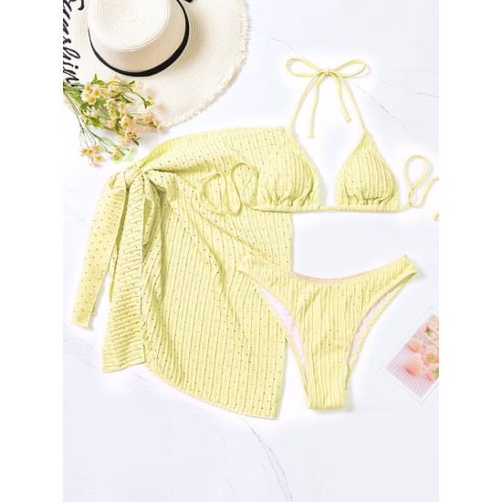 Simple Three Pieces Halterneck Triangle Bikini Set Simple Three Pieces Halterneck Triangle Bikini Set