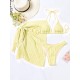 Simple Three Pieces Halterneck Triangle Bikini Set Simple Three Pieces Halterneck Triangle Bikini Set