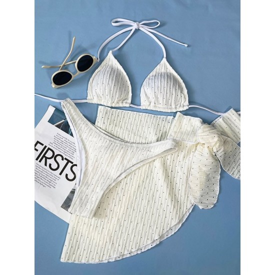 Simple Three Pieces Halterneck Triangle Bikini Set Simple Three Pieces Halterneck Triangle Bikini Set