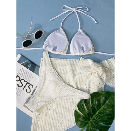 Simple Three Pieces Halterneck Triangle Bikini Set Simple Three Pieces Halterneck Triangle Bikini Set