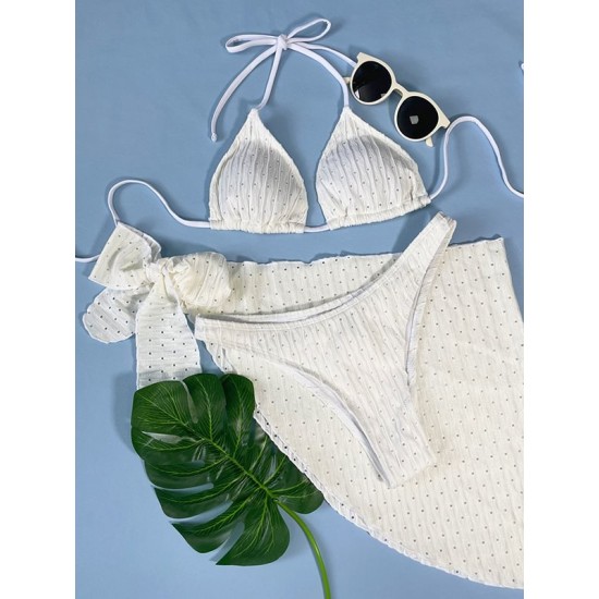 Simple Three Pieces Halterneck Triangle Bikini Set Simple Three Pieces Halterneck Triangle Bikini Set
