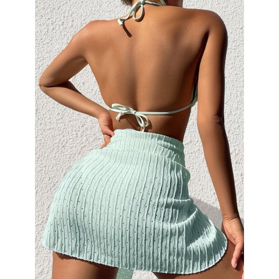 Simple Three Pieces Halterneck Triangle Bikini Set Simple Three Pieces Halterneck Triangle Bikini Set