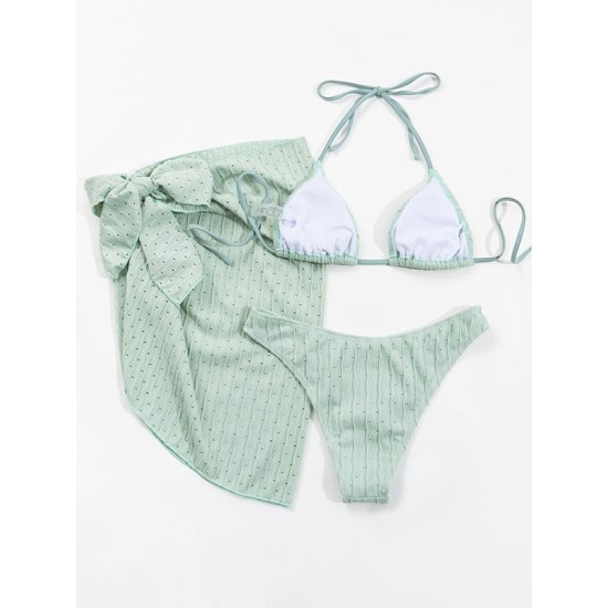 Simple Three Pieces Halterneck Triangle Bikini Set Simple Three Pieces Halterneck Triangle Bikini Set