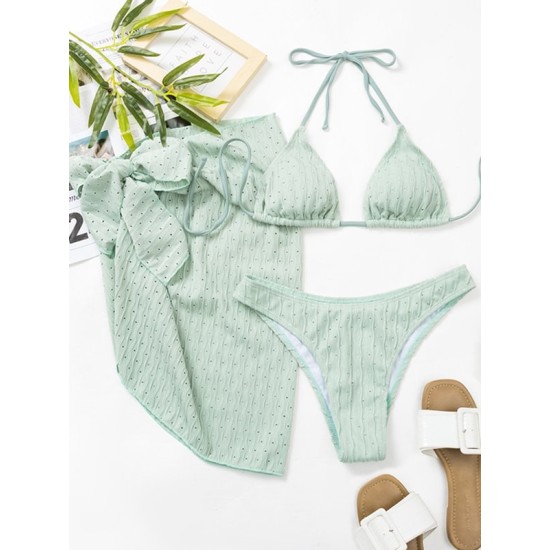 Simple Three Pieces Halterneck Triangle Bikini Set Simple Three Pieces Halterneck Triangle Bikini Set