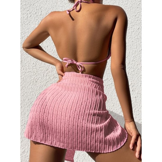 Simple Three Pieces Halterneck Triangle Bikini Set Simple Three Pieces Halterneck Triangle Bikini Set