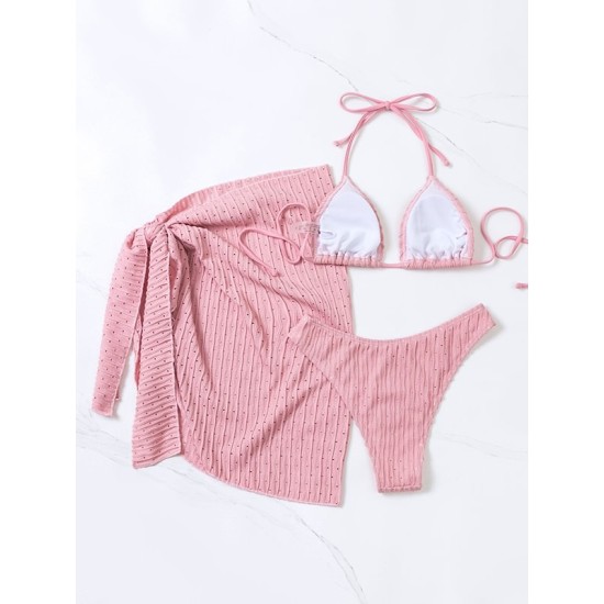 Simple Three Pieces Halterneck Triangle Bikini Set Simple Three Pieces Halterneck Triangle Bikini Set