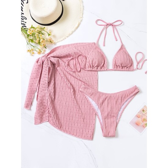 Simple Three Pieces Halterneck Triangle Bikini Set Simple Three Pieces Halterneck Triangle Bikini Set