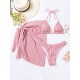 Simple Three Pieces Halterneck Triangle Bikini Set Simple Three Pieces Halterneck Triangle Bikini Set