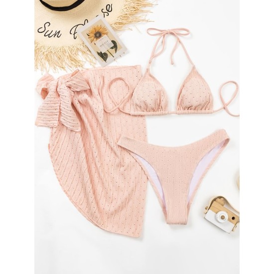 Simple Three Pieces Halterneck Triangle Bikini Set Simple Three Pieces Halterneck Triangle Bikini Set
