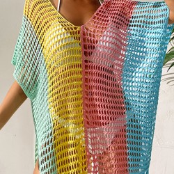 Colorful V-Neck Tassles Mini Cover-Ups Dress